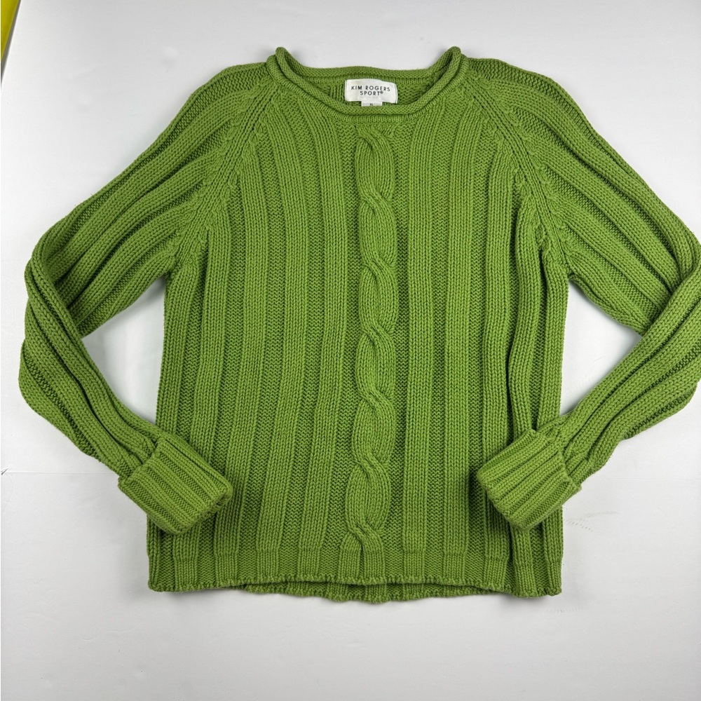 Vintage Vibrant Green cable knit Ribbed Sweater size XL